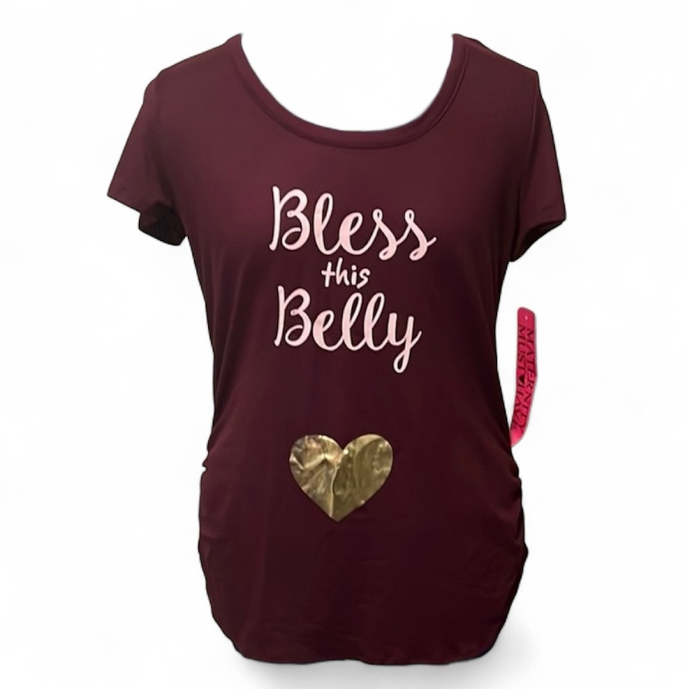 Violet & Ruby Bless This Belly Maroon Short Sleeve Maternity Tee - Size L